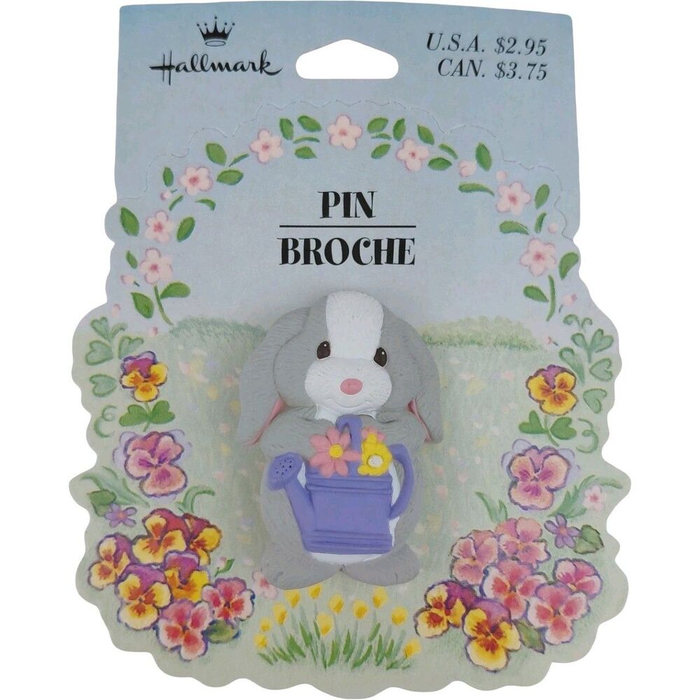 Hallmark Easter Lapel Pin Brooch Vtg Grey Bunny Rabbit NOS 2000 Spring - Picture 5 of 8